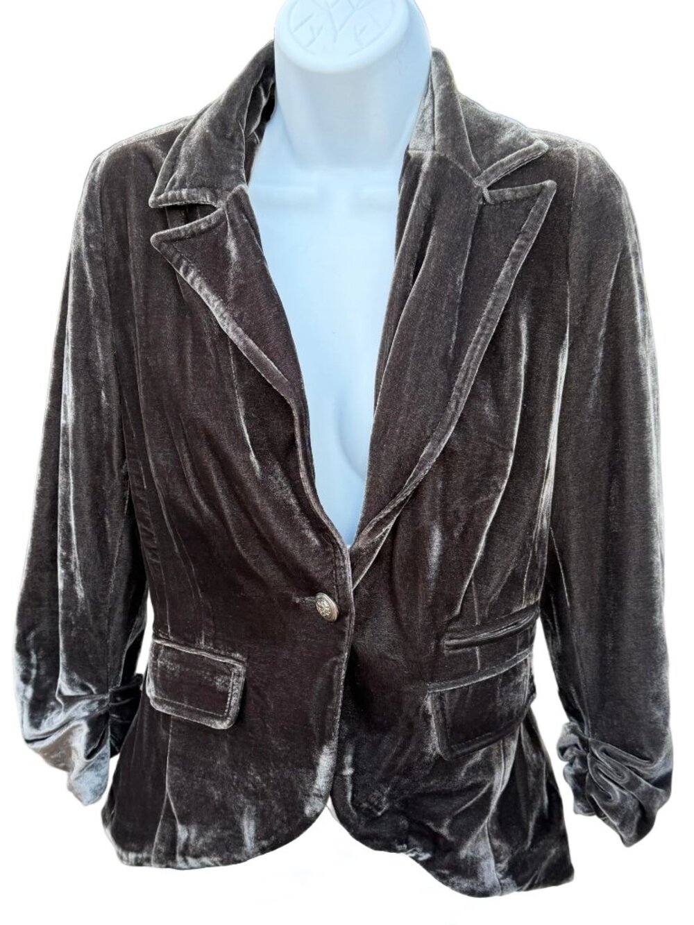 New Look Silver Gray ruched sleeves velvet blazer UK10